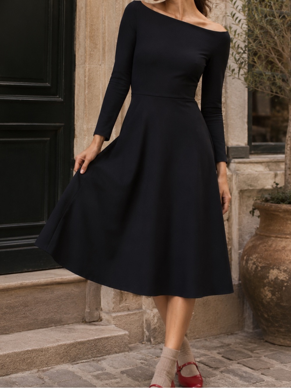 Reformation Wiley Long Sleeve Stretch Cotton Midi Knit Dress Black Size Medium